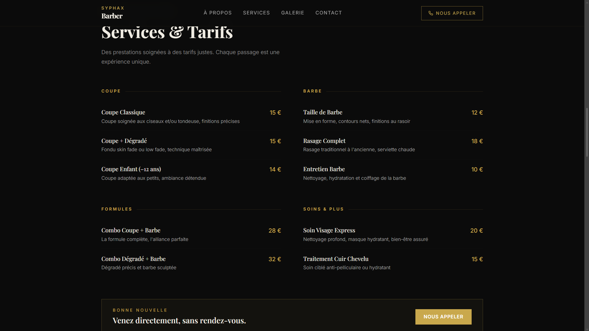 Tarifs Barbier
